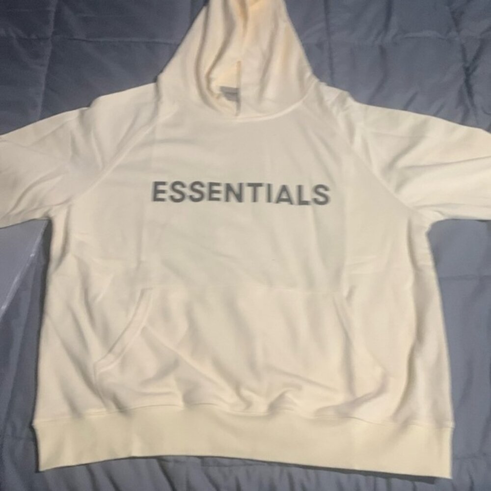 Essentials Fear of God Puffprint Beige Men’s Large Pullover Hoodie
